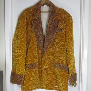 80s Rasta Imposta Pimp Jacket Gold Velvet Leopard Print Button Up Coat Men L/XL